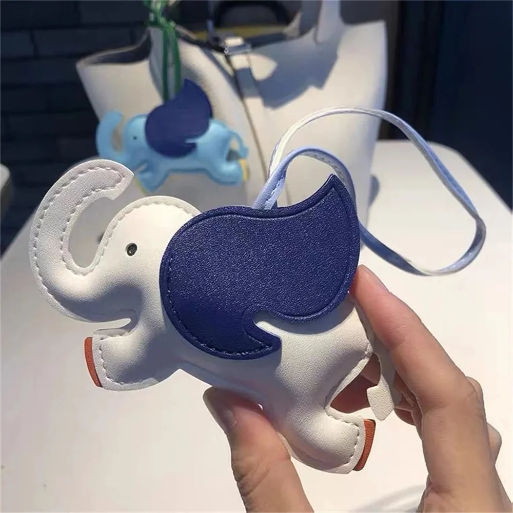 Blue And White Leather Elephant Bag Charm - NEW